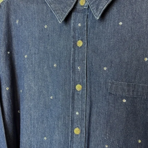 The Quacker Factory Dark Blue Denim Long Sleeve Rhinestone Accent ButtonDown Top - Picture 10 of 11